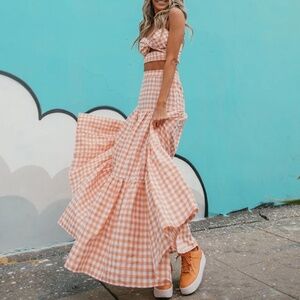 Orange Gingham 2 Piece Dress Set